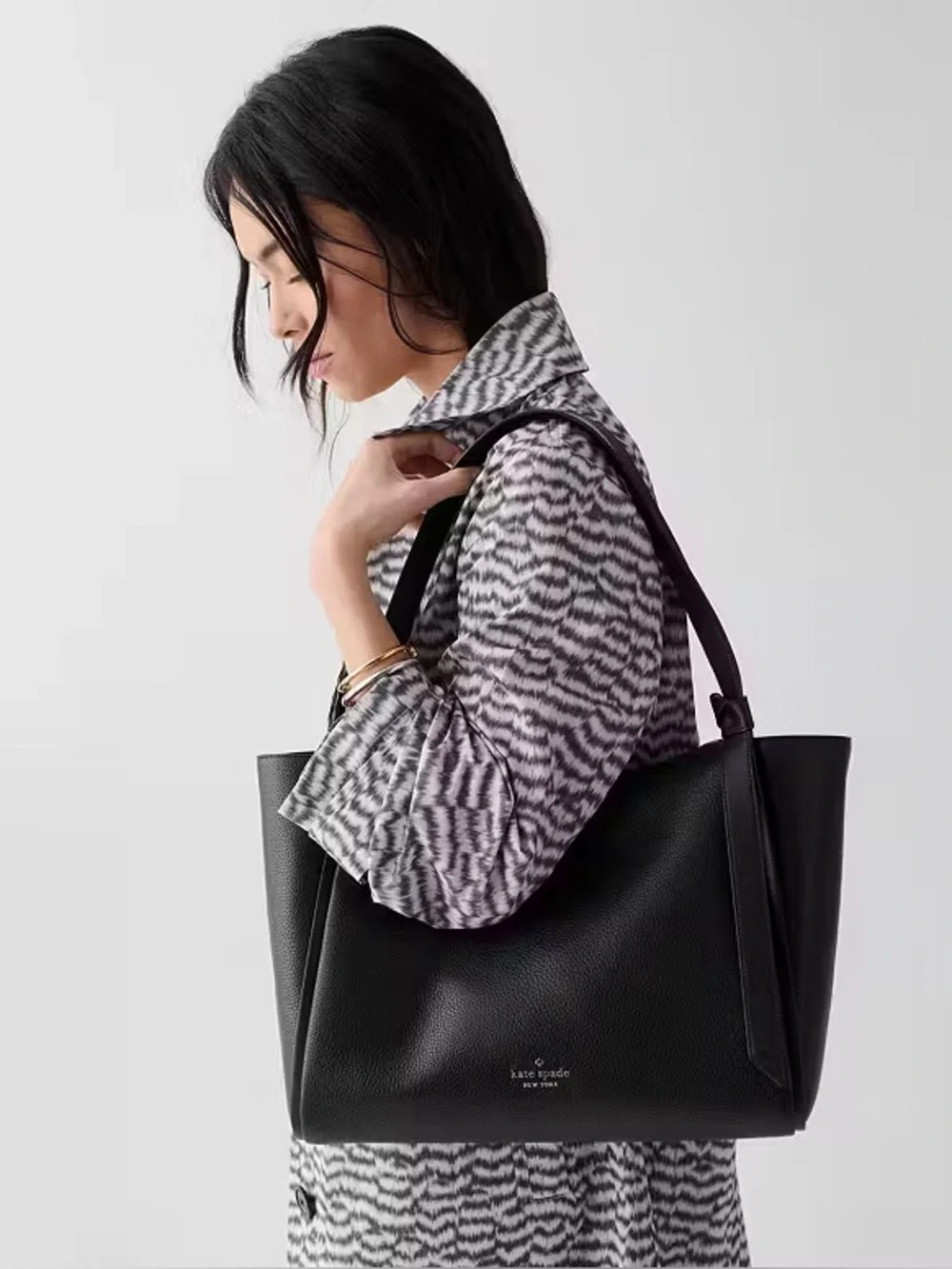 ♠️Kate Spade New York Knott Pebbled Leather Large Tote Bag, Black NWT